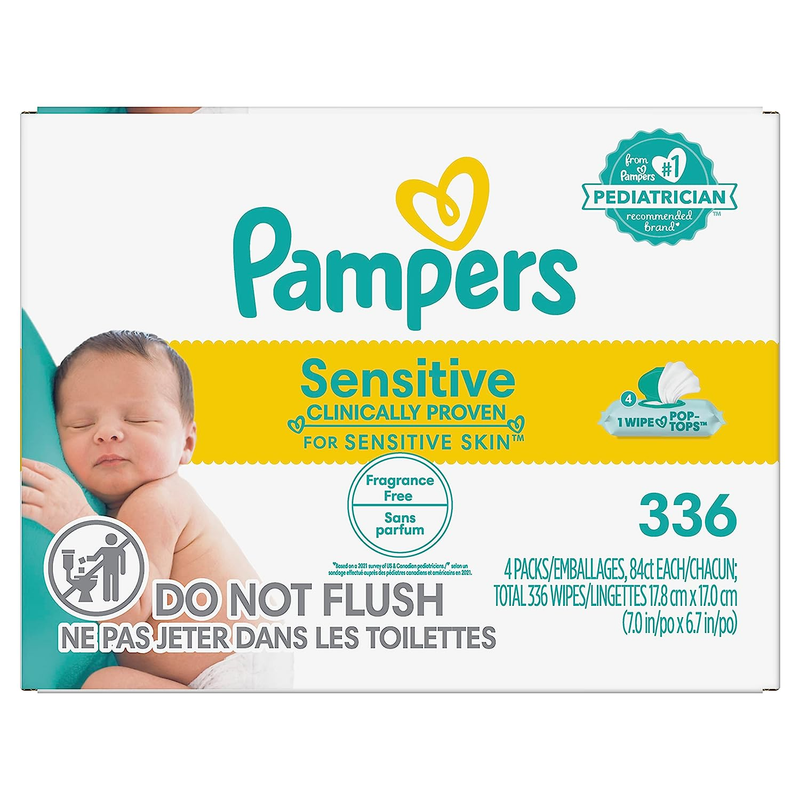 Pampers Baby Wipes Fitment, 56 count - Sensitive Water Based Hypoallergenic