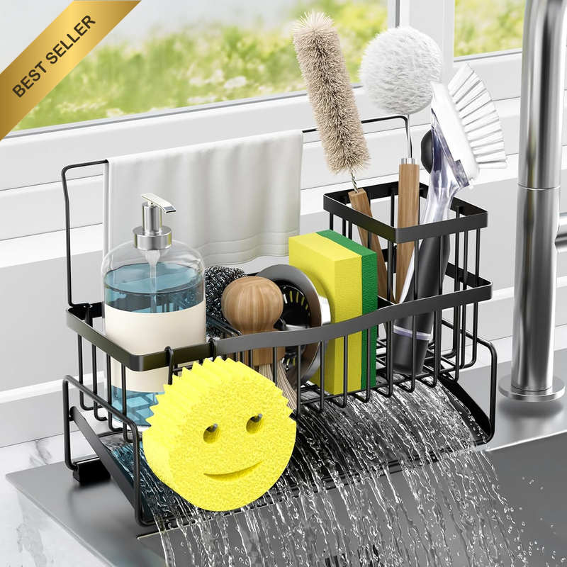 Sponge Holder for Kitchen Sink 304 Stainless Steel Self-Draining Sink Caddy with