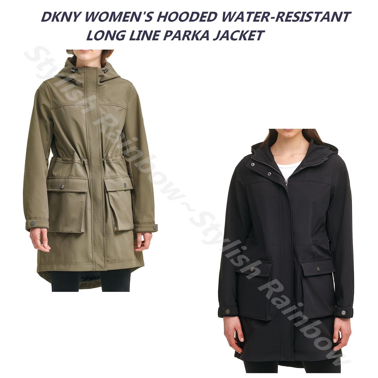 DKNY WOMEN'S HOODED WATER-RESISTANT LONG LINE PARKA JACKET DKNY WOMEN'S HOODED WATER-RESISTANT LONG LINE PARKA JACKET