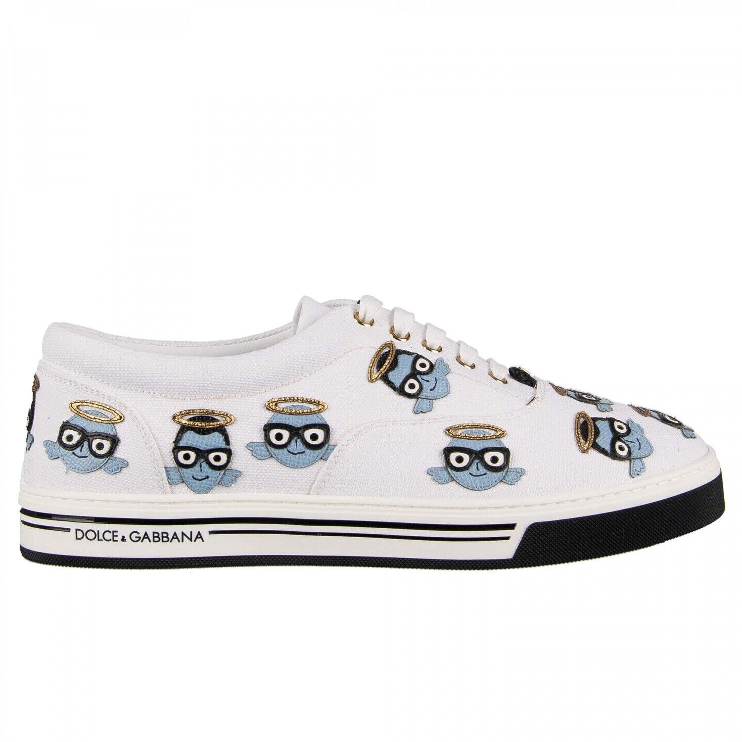 Pre-owned Dolce & Gabbana Low-top Canvas Sneaker Roma With Designer Embroidery White 09555
