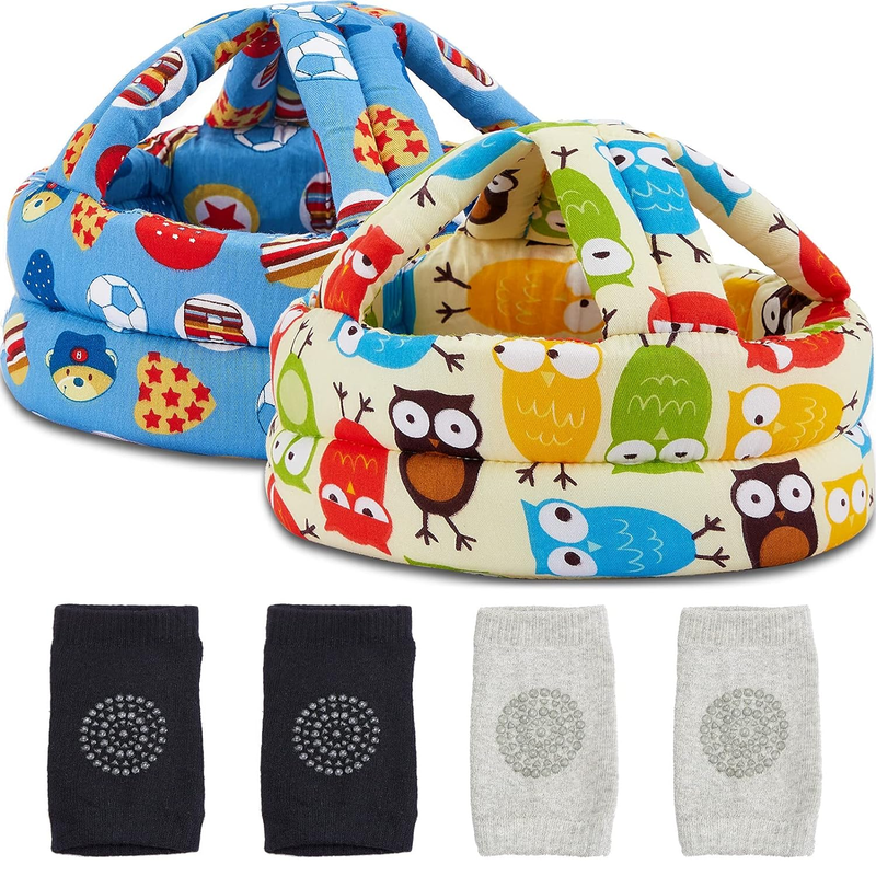 Geyoga 2 Pack Baby Safety Helmet for Crawling Walking with 2 Pairs Knee Pads