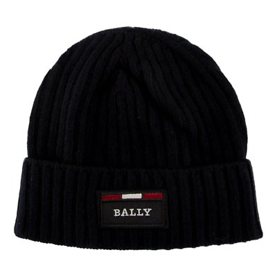 Bally Men s Blue Ribbed Logo Wool Beanie 6240326 MSRP 199 NEW