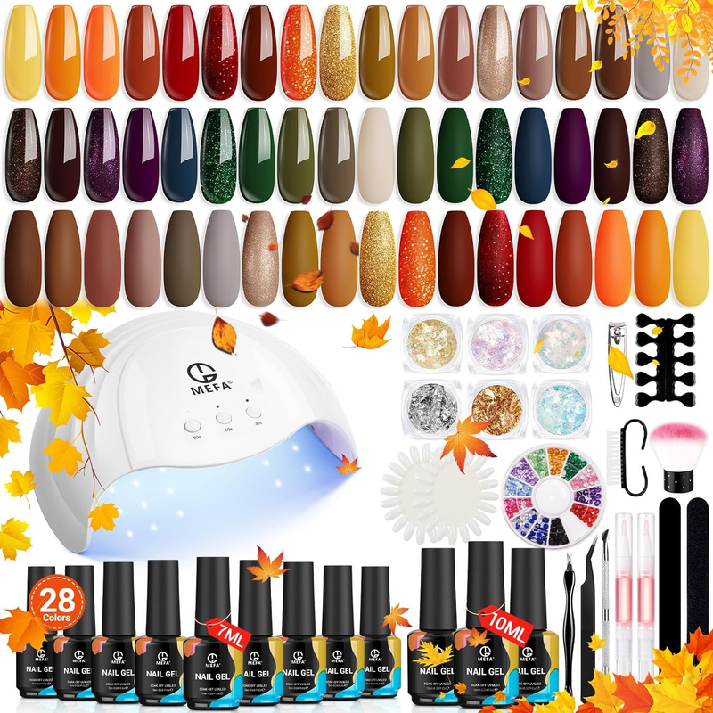 Gel Nail Polish Kit with UV Light - 28 Colors Fall Winter Gel Nail Polish Set