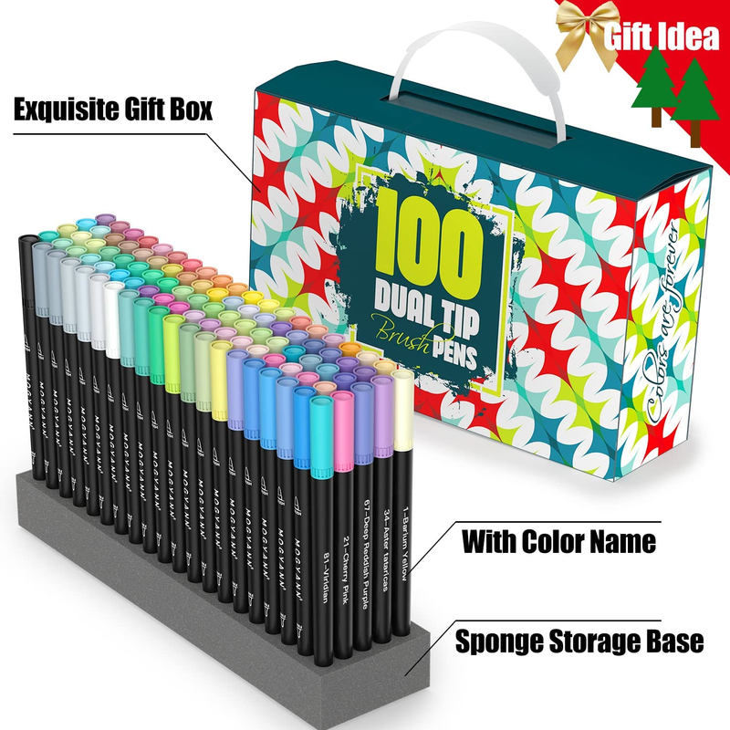 For Adult 100 Colors Dual Tip Pens With Fine And Brush Tip F