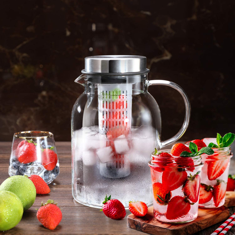 Glass Fruit Infuser Water Pitcher Removable Lid High Heat Resistance Infusion