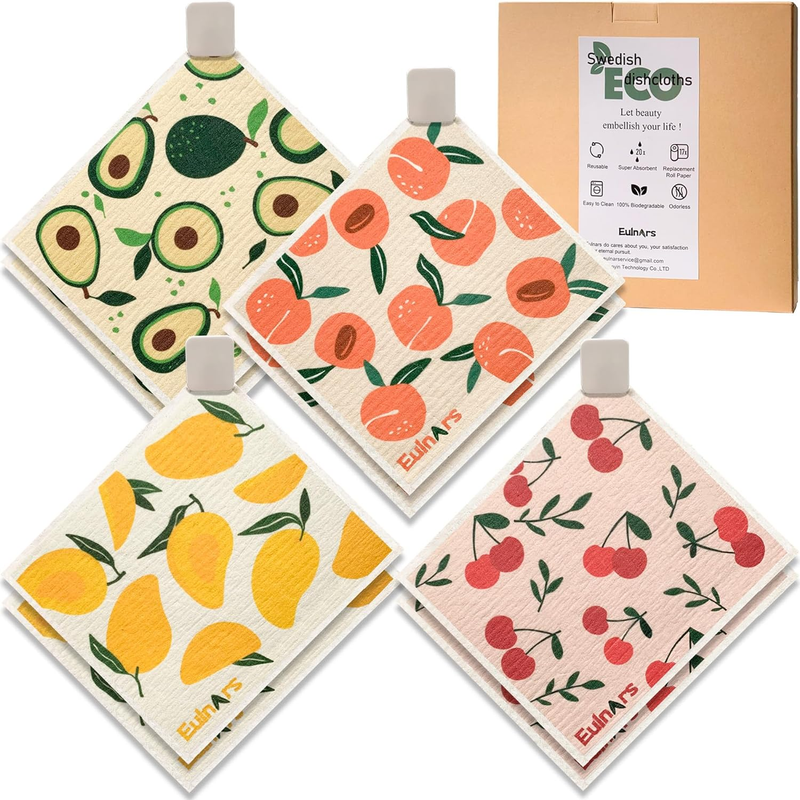 Swedish Dish Cloth, 8-Pack Reusable Paper Towels, Swedish Dish Cloth with 3 Clip