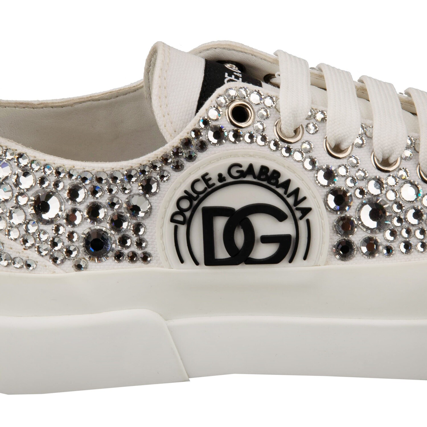 Pre-owned Dolce & Gabbana Portofino Crystal Dg Logo Sneaker Shoes White