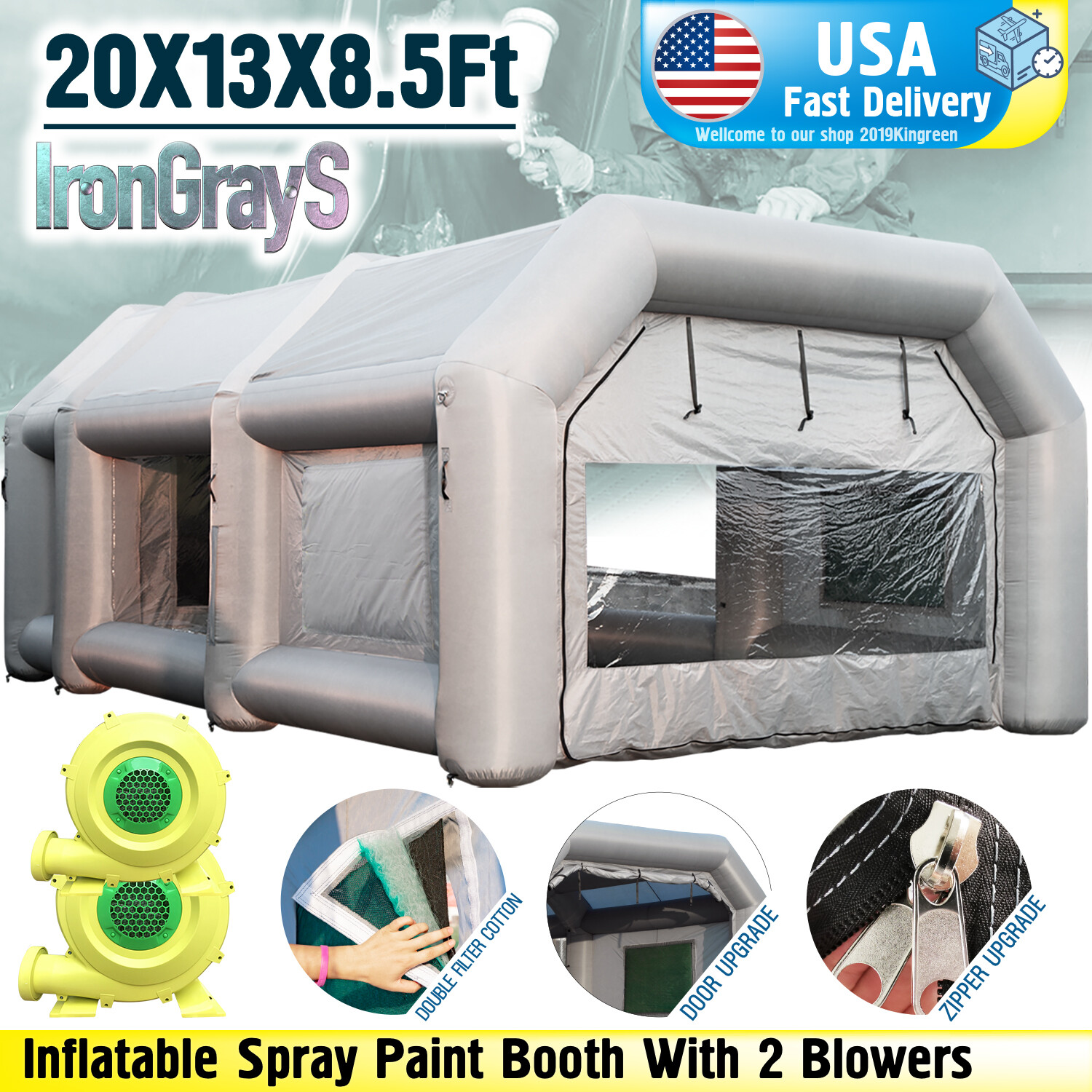 20x13x8.5ft Inflatable Paint Booth & 750w +450w Blowers /please Watch