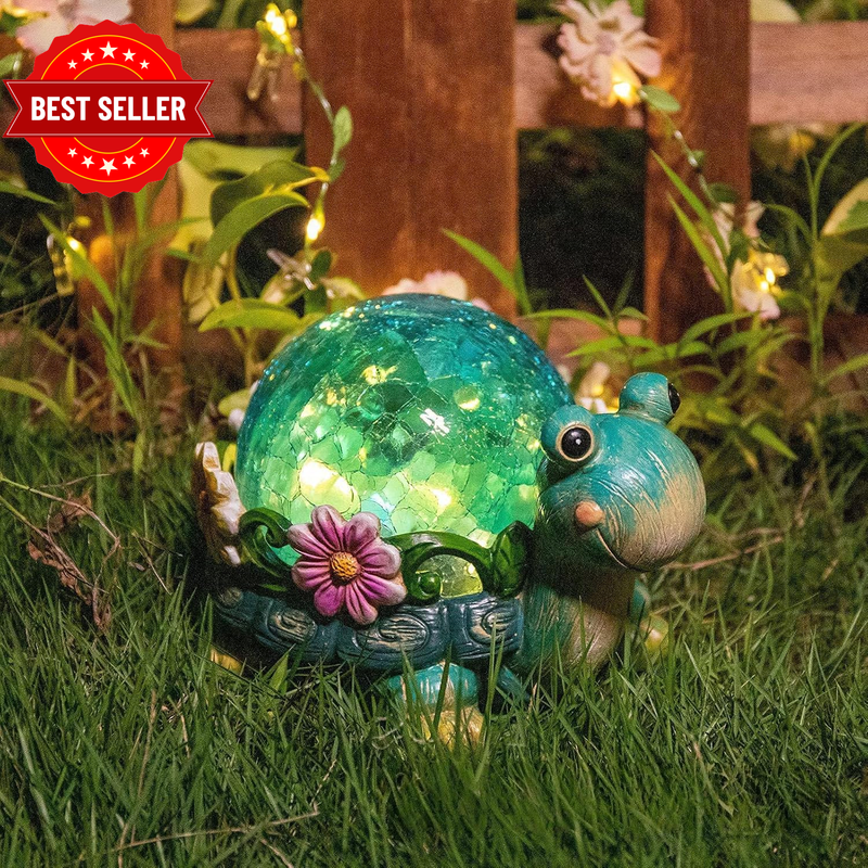 Solar Turtle Garden Statue Lights for Outdoor Decor with Flowers