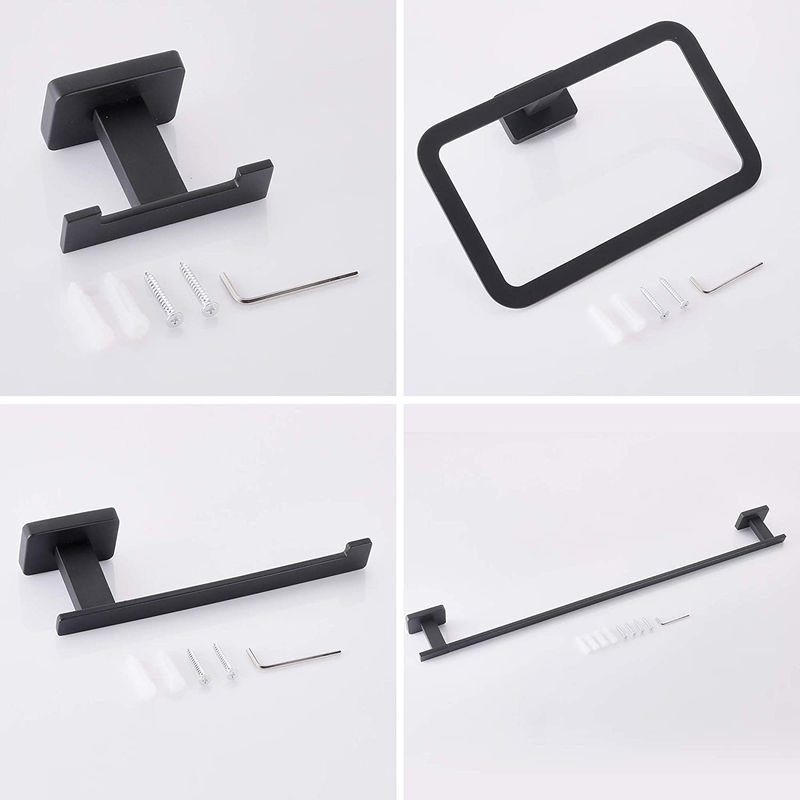 4 Pcs Bathroom Hardware Accessories Set Matt Black Stainless Steel Towel Bar Set