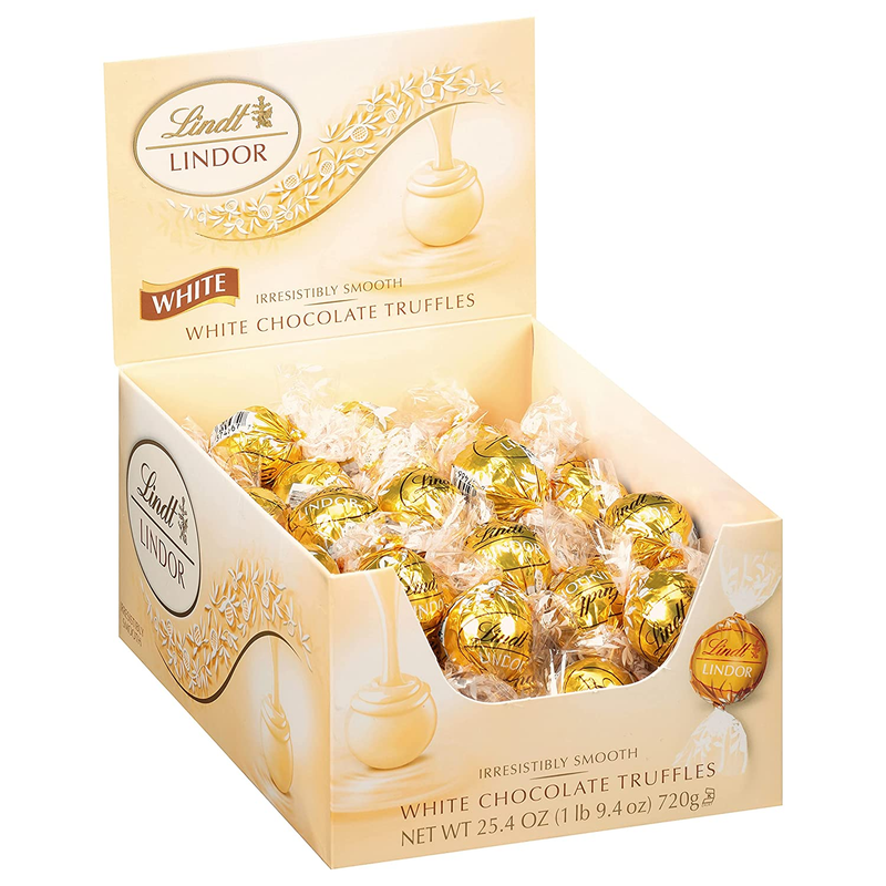 LINDOR White Chocolate Truffles Balls Box 25.4Oz 60 Count Kosher Candy Dish Gift