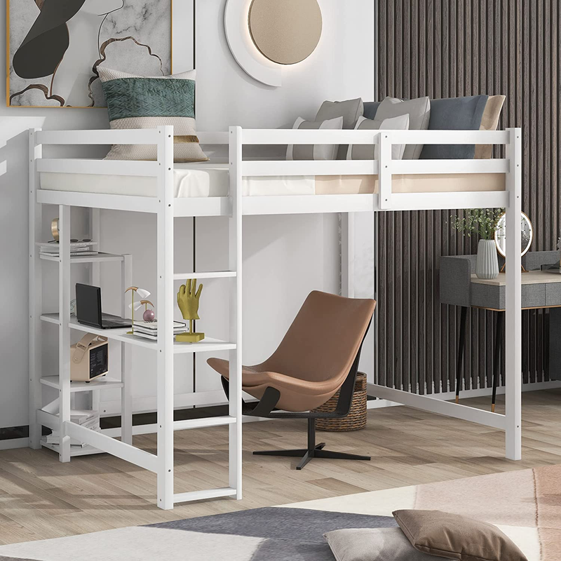 With Desk And Ladders, Loft Bed With Shel
