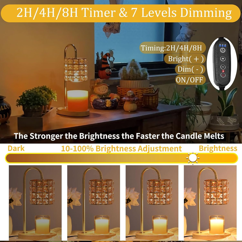 Candle Warmer Lamp, Wax Warmer Lamp with 2 Bulbs, Timer & Dimmer 7-Levels, Candl