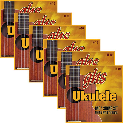 6 Sets GHS H-10 Nylon Ukulele Strings - Soprano/Concert - Black Nylon