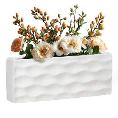 Ripple Ceramic Rectangle Vase Hand Crafted Classy Minimalist Design for Faux-...