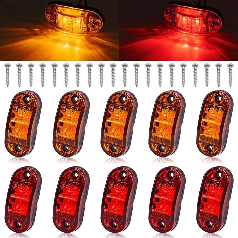 10Pcs Amber+Red 2.5 Inch Waterproof Trailer Marker Lights, 2 Diode LED Trailer S