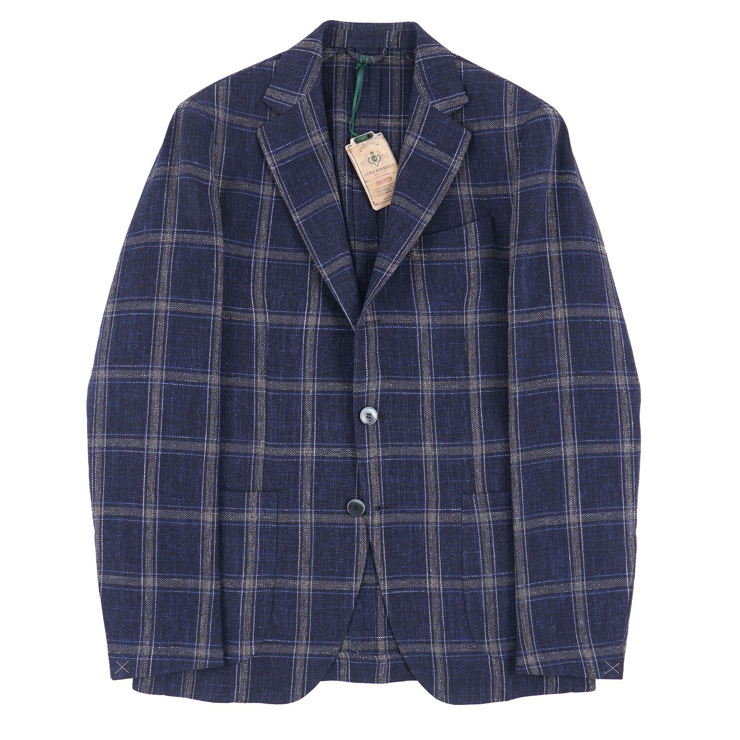 Pre-owned Borrelli Luigi  Soft-constructed Navy Blue Check Wool-cotton-linen Sport Coat 40r
