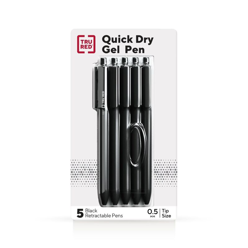 TRU RED Retractable Quick Dry Gel Pens Fine Point 0.5mm Blk TR54486