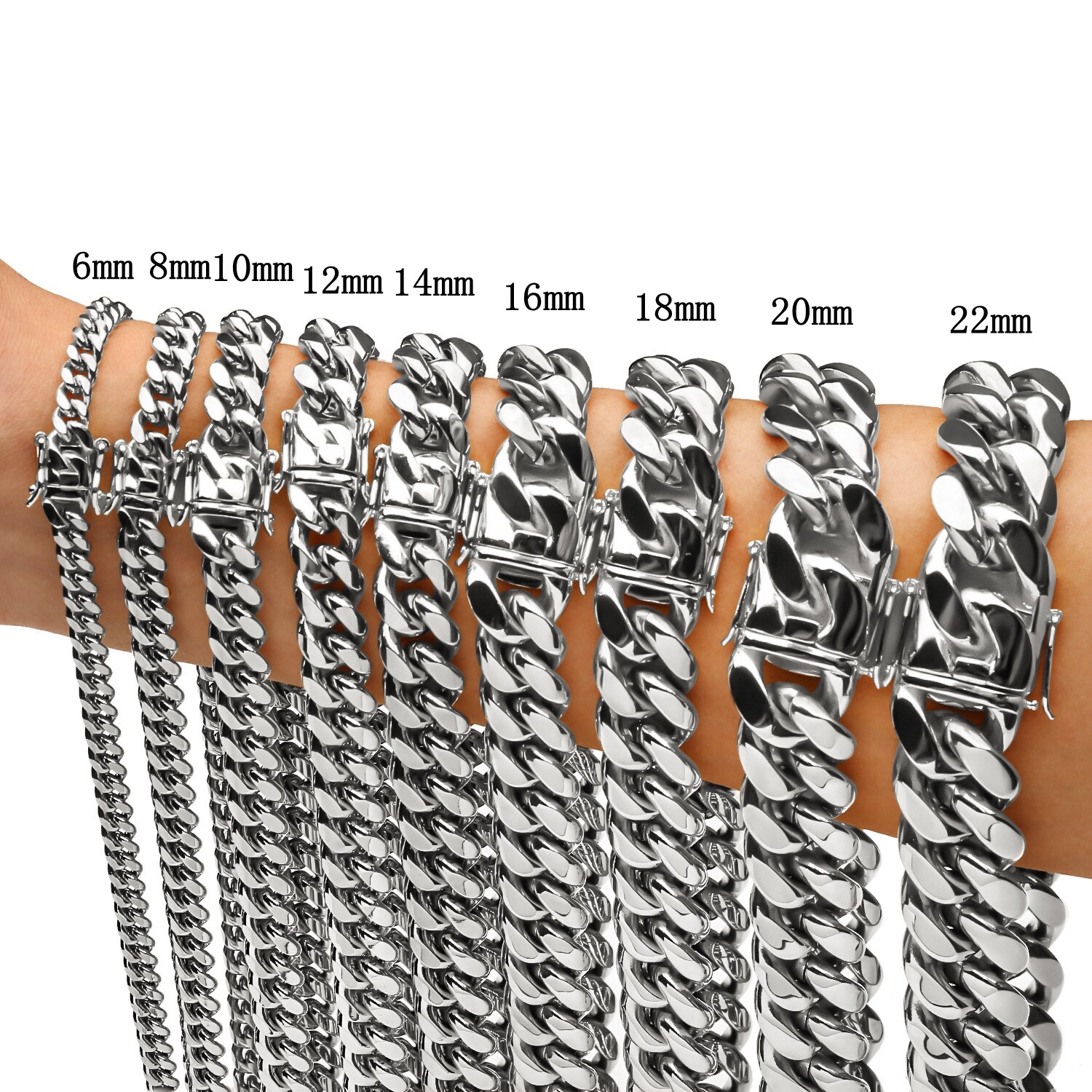 6-22mm Mens Hip Hop Stainless Steel Miami Cuban Link Chain 6-22mm Mens Hip Hop Stainless Steel Miami Cuban Link Chain