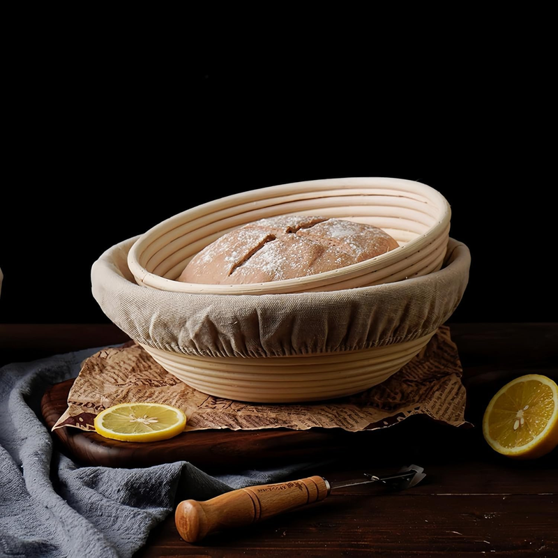 Sourdough Bread Starter Kit, 9 Inch Round Banneton Proofing Basket with Cloth Li