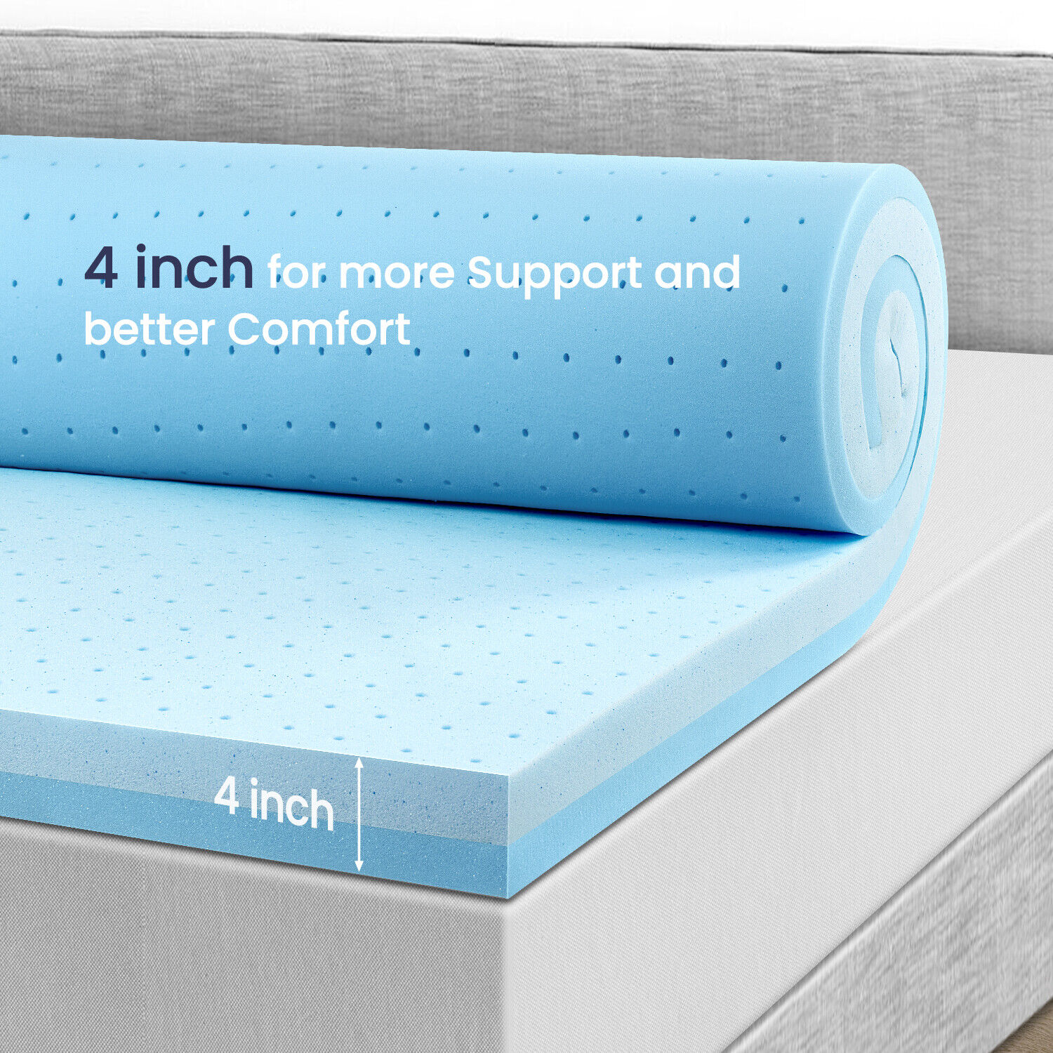 BedStory 4 inch Gel Memory Foam Mattress Topper Futon Full Q
