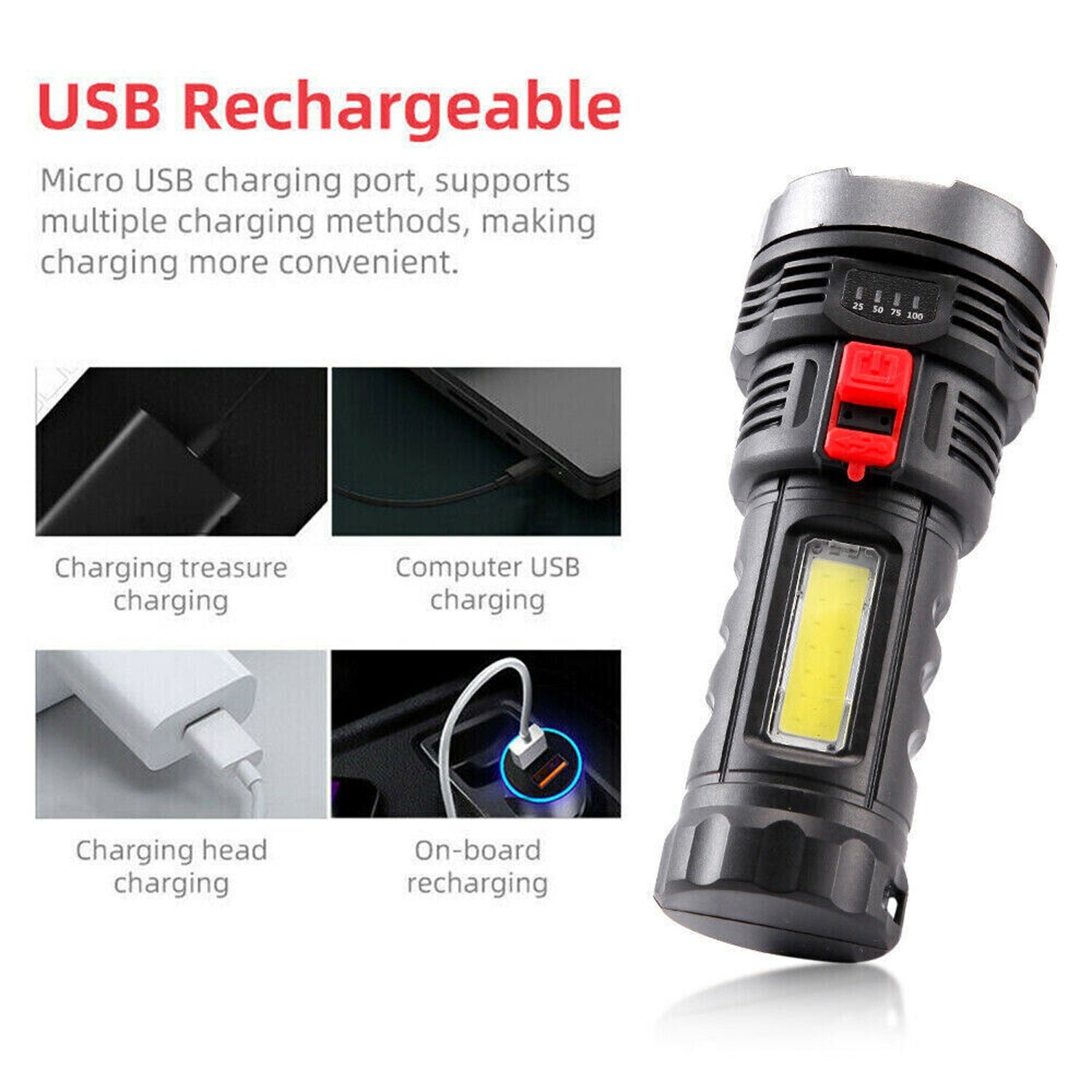 2 Pack LED Super Bright Flashlight Rechargeable Torch Tactical Lamp USB+ Battery