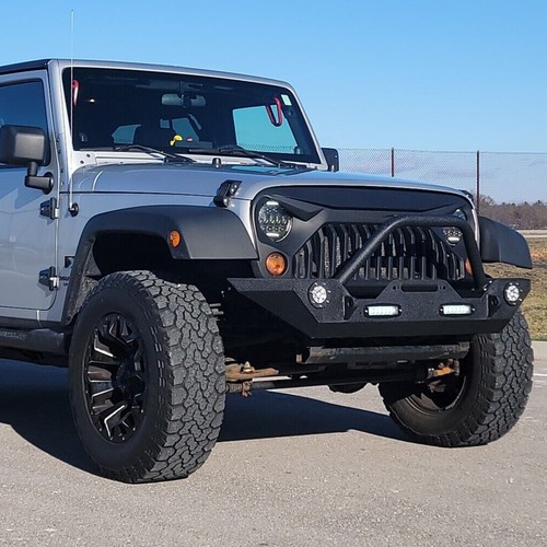 For 07-24 Jeep Wrangler JK JL Gladiator JT Front Bumper w/LED Lights Winch Plate