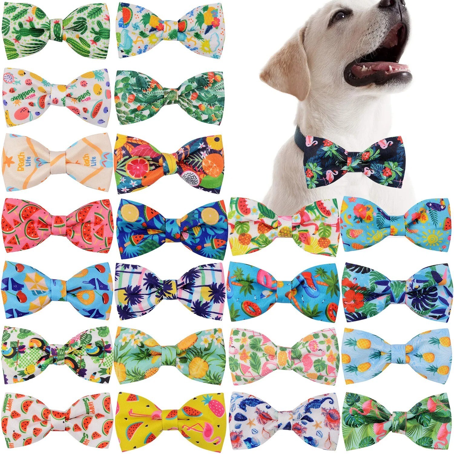 50pcs Fuit Dog Hai Bows, Bulk Summe Hawaii Fuit Patten