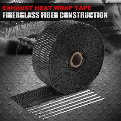 2 X 30 ФУТОВ Стеклопластиковой ленты для термообмотки коллекторной трубы выпускного коллектора из стекловолокна черного цвета с 5 стяжками