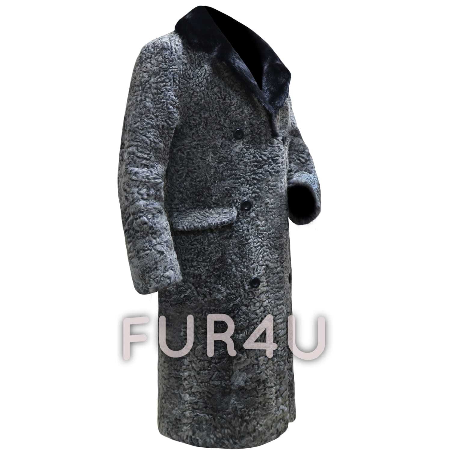 Pre-owned Handmade Gray Real Persian Lamb Fur Long Coat All Sizes & 42" Length Mink Fur Collar