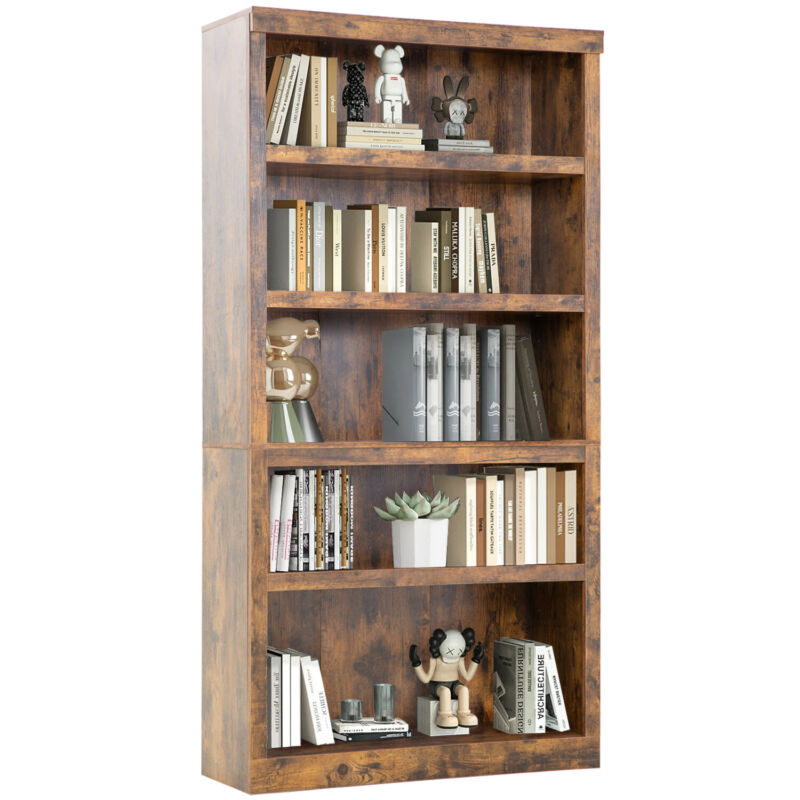 5-Tier Bookshelf Wood Bookshelf for Organized and Easy Access Storage,