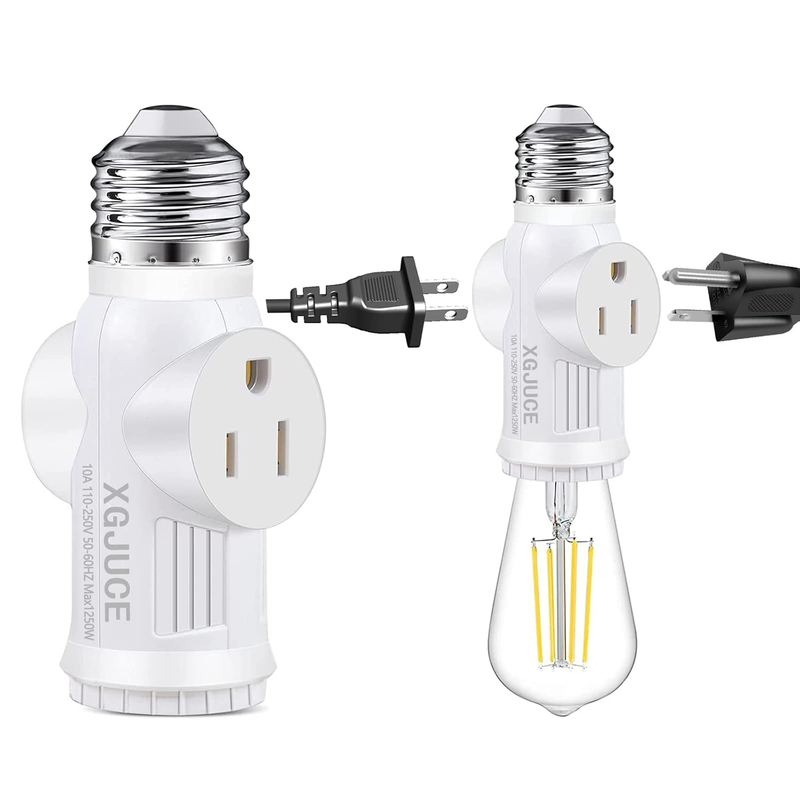 3 Prong Light Socket to Plug Adapter,E26 Outdoor Light with Outlet,E27 Light Bul