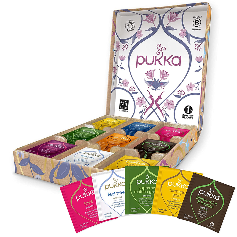 Pukka Herbal Tea Sampler, Organic Tea, Eco-Friendly, Self Care Gift Box, 45 Tea