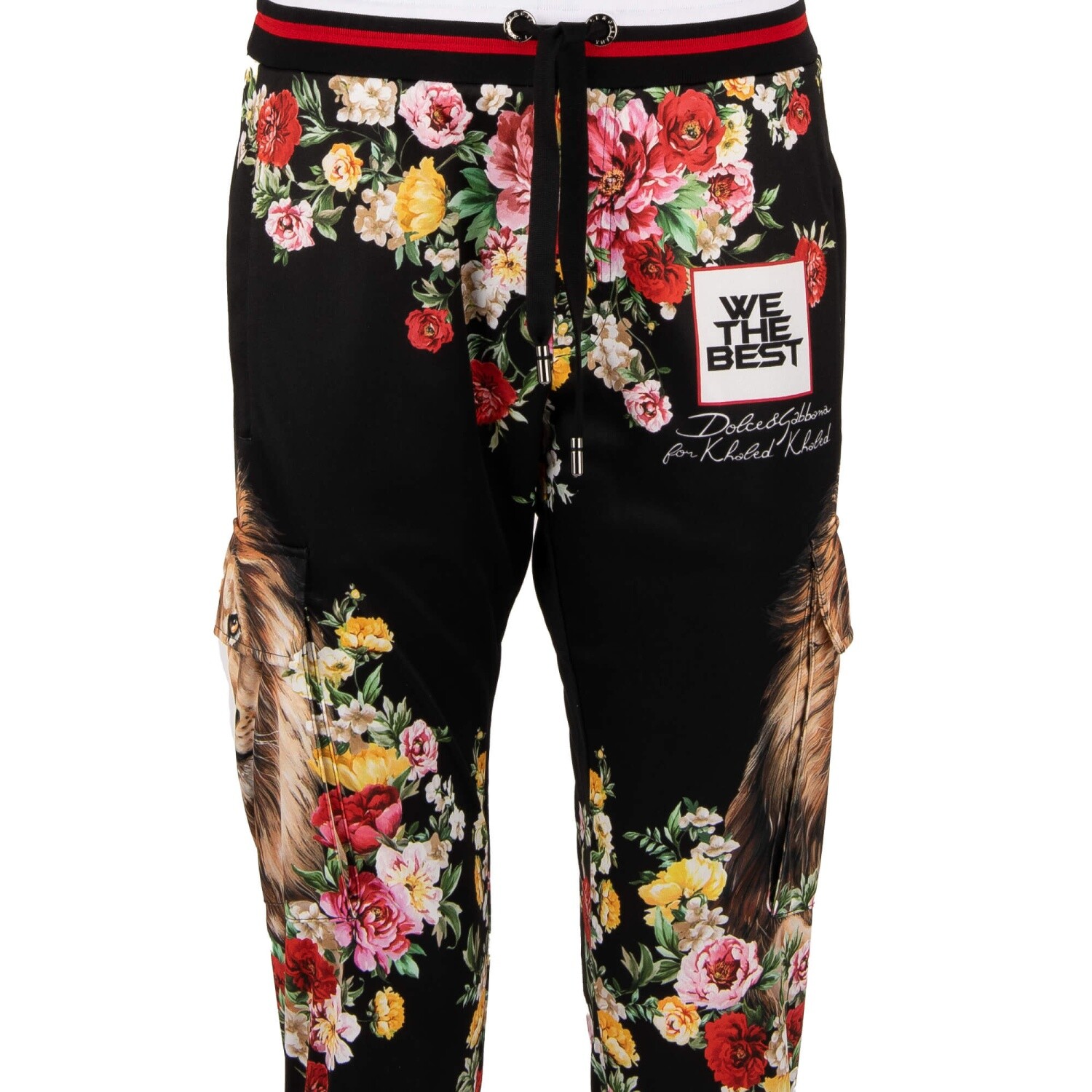 Pre-owned Dolce & Gabbana X Dj Khaled Lion Flowers Printed Jogger Trousers Black Red 11364