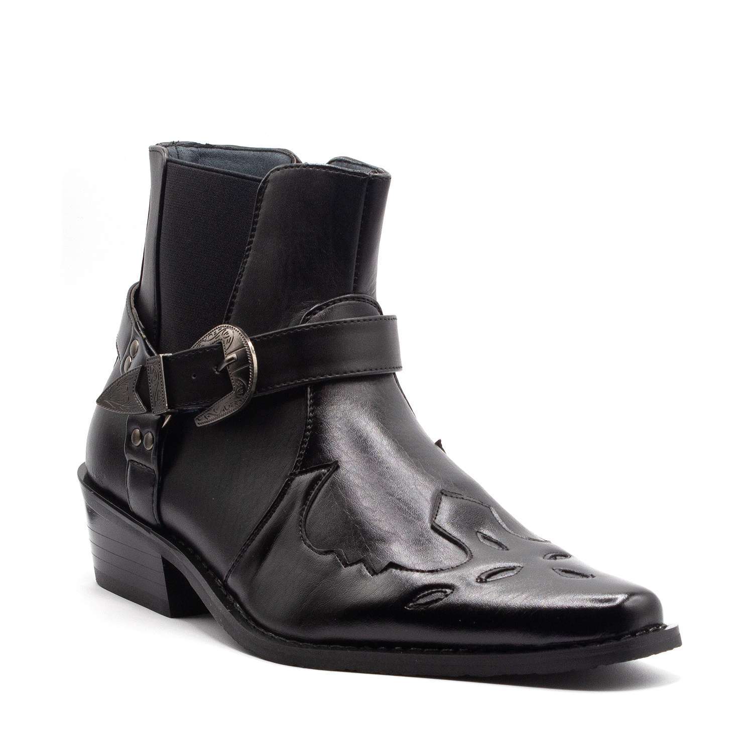 Men's Western Style Cowboy Ankle High Full Zipper Dress Boots, Moto Flame Design
