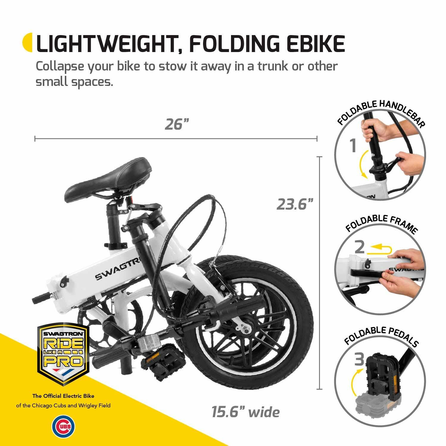 Swagtron EB-5 Folding Electric Bicycle Bike Lightweight Pedals & Power Assist