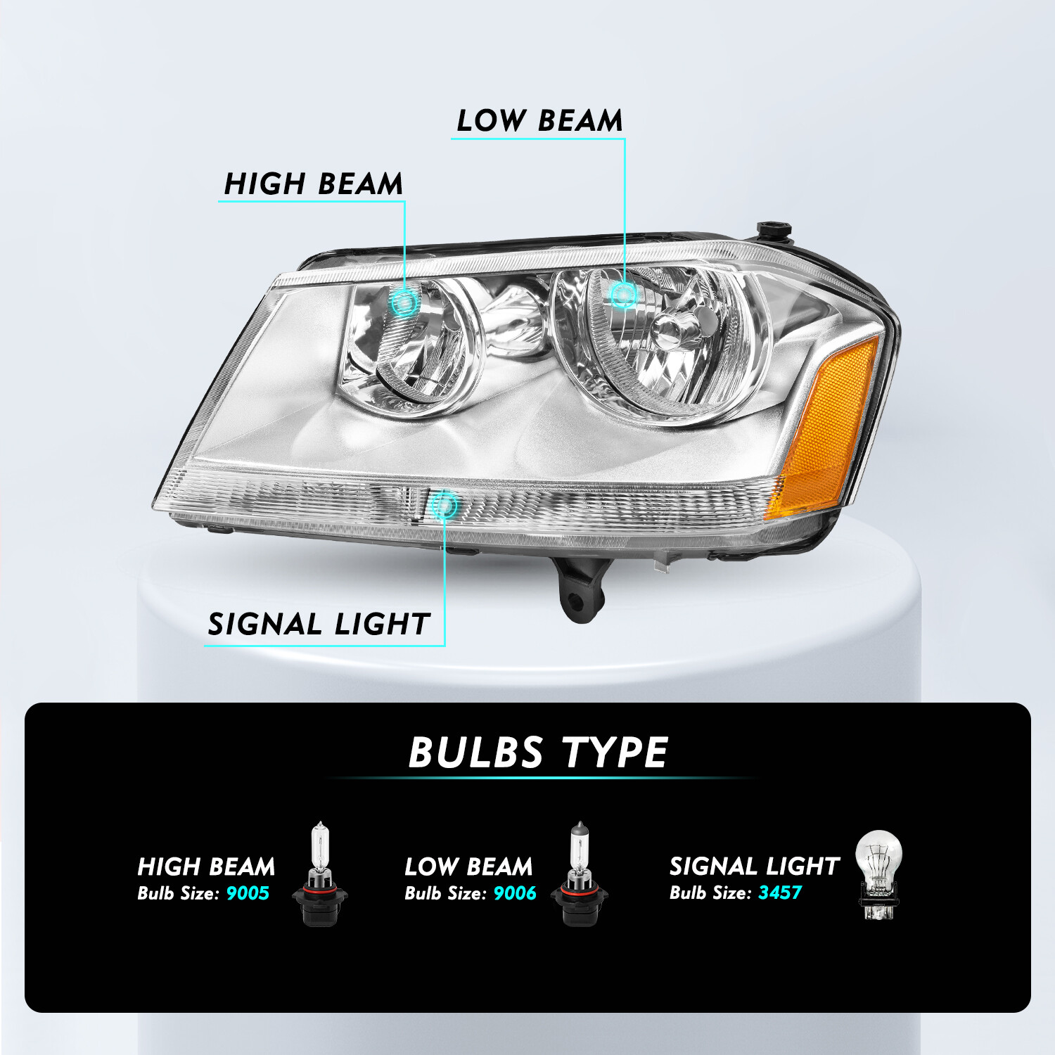 For 2008-2014 Dodge Avenger Headlights Assembly Chrome Housing Amber Corner Lamp