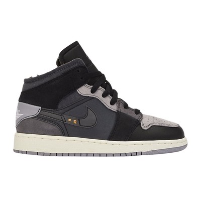 Big Kids Jordan 1 Mid SE Craft Black/Cement Grey-LT Graphite (DV0438 001)