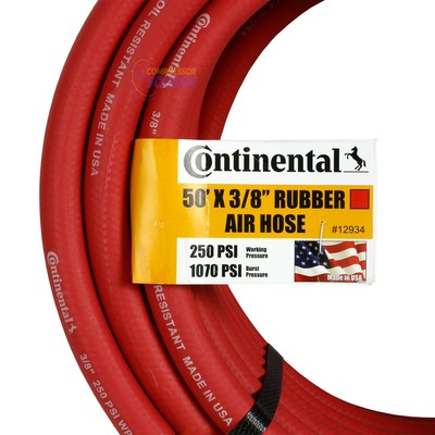 Continental Compressor Air Hose 50ft x 3/8in 250 PSI Oil-Resistant Rubber Red