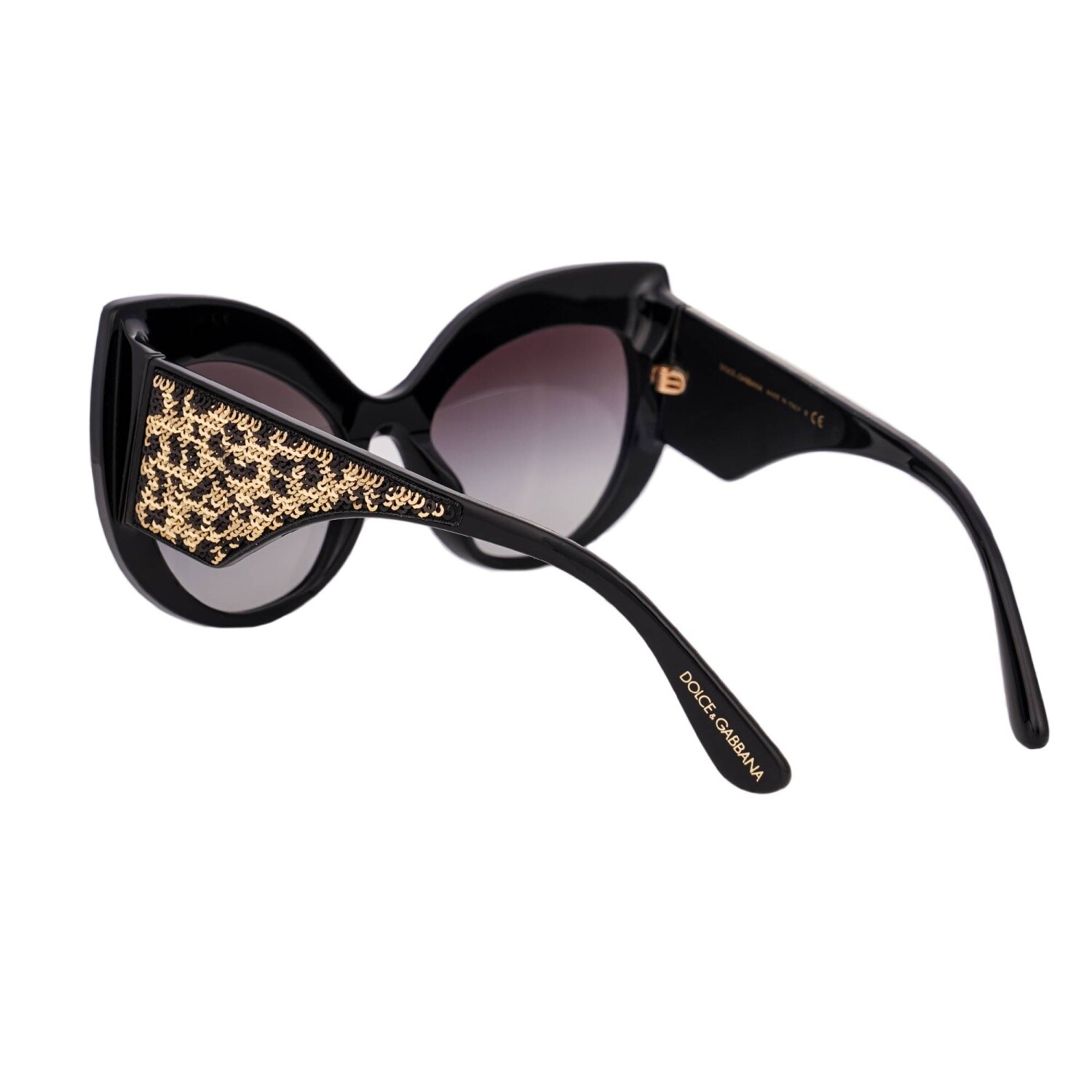 Pre-owned Dolce & Gabbana Dg 4326 Leopard Sequin Cat Eye Sunglasses Black Gold 12664 In Gray