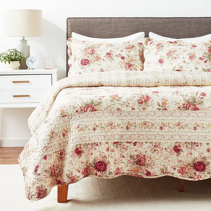 Greenland Home Antique Rose King Quilt Set, Ecru