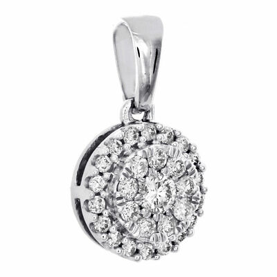 Pre-owned Gnd Atlanta 10k White Gold Round Cut Diamond Circle Halo Pendant 0.60" Cluster Charm 1/4 Ct.