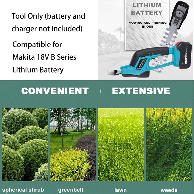 Cordless Hedge Trimmer for Makita 18V Battery, 2-In-1 Mini Handheld Electric Gra