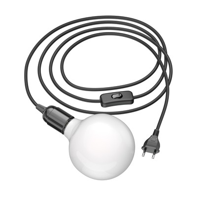 Câble textile LEHA avec fiche interrupteur et douille E27 noire 3 m inclus
