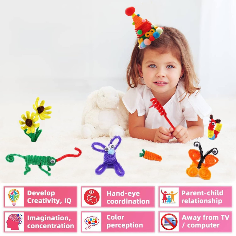 1000 Pcs Pipe Cleaners,Value Pack of 18 Assorted Colors Chenille Stems, Chenille