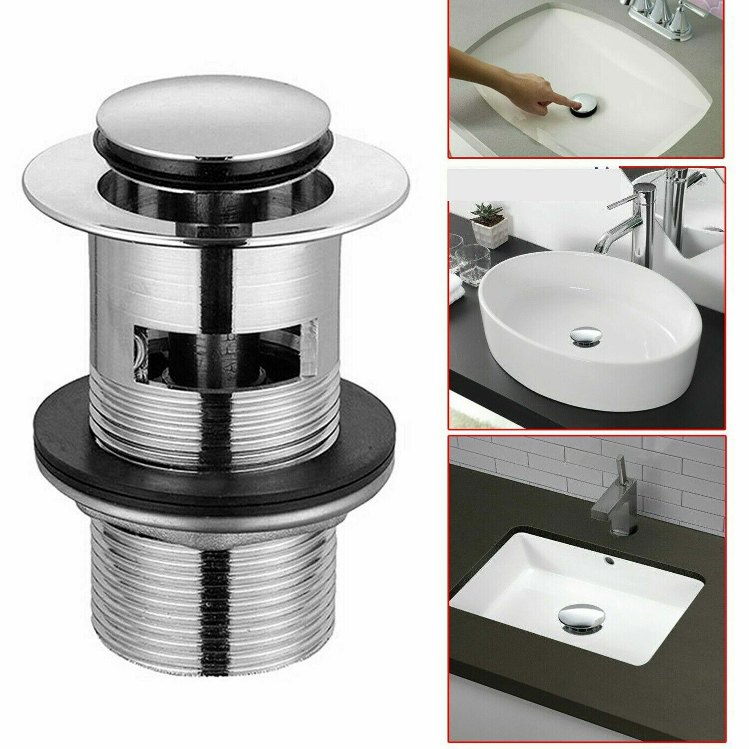 Pop Up Basin Waste Sink Push Button Click Clack Plug Slotted Chrome Bathroom Uk Ebay