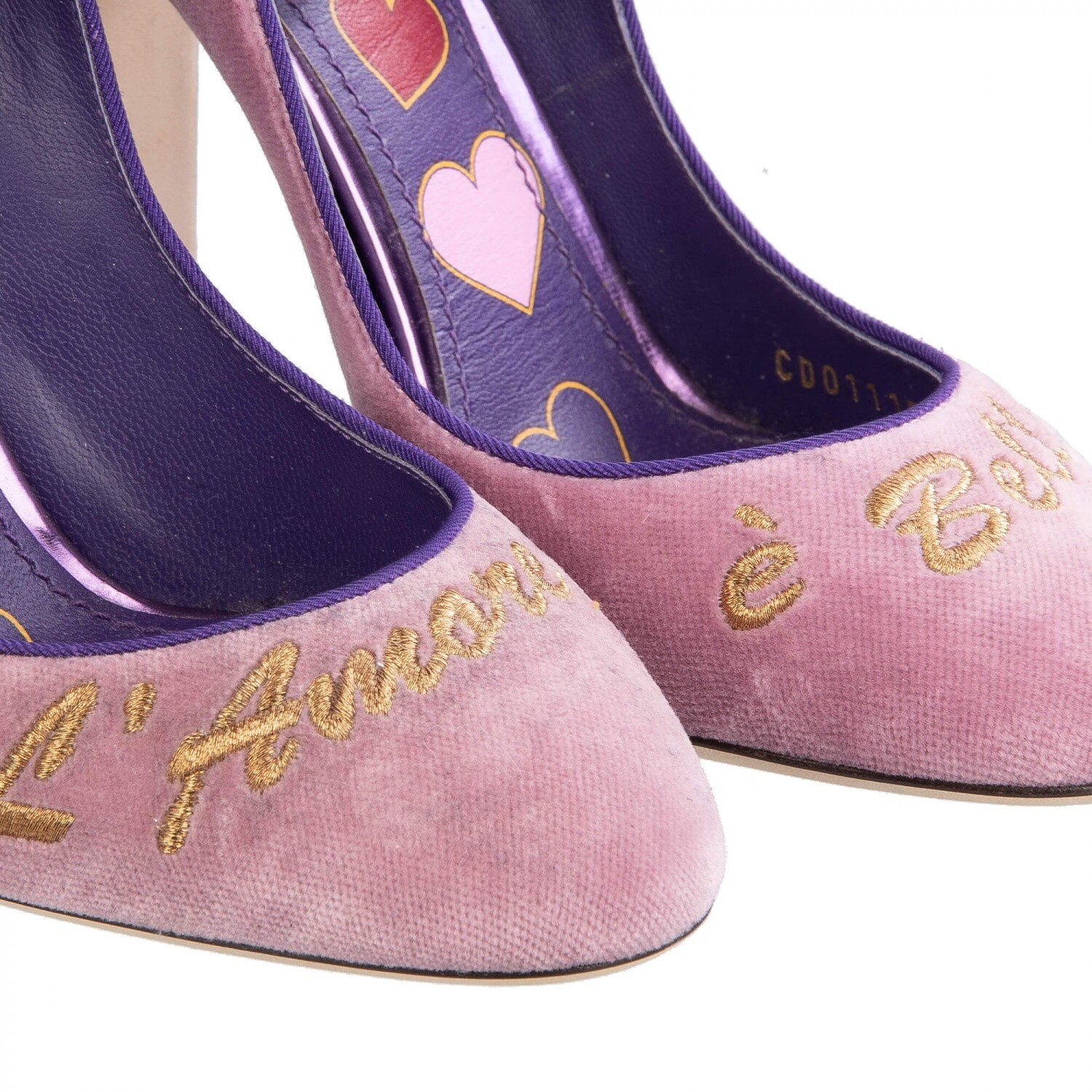 Pre-owned Dolce & Gabbana Velvet Ankle Strap Hearts Pumps Vally L'amore Purple Pink 09032