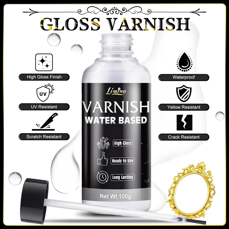 Gold Leaf Gilding Adhesive Kit - 3.5oz Water Based Glue and 3.5oz Varnish with B