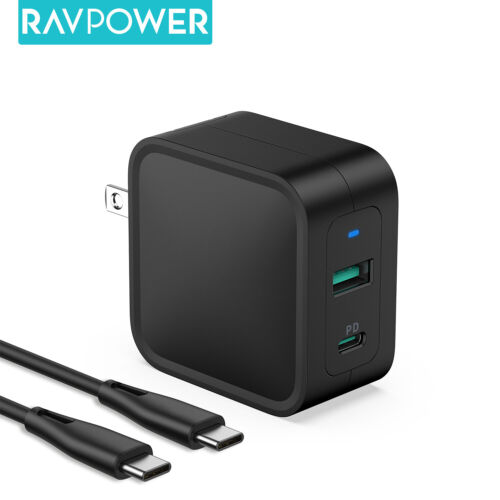 RAVPower 65W USB-C PD Charger iPhone 12 Fast Charger GaN Dua