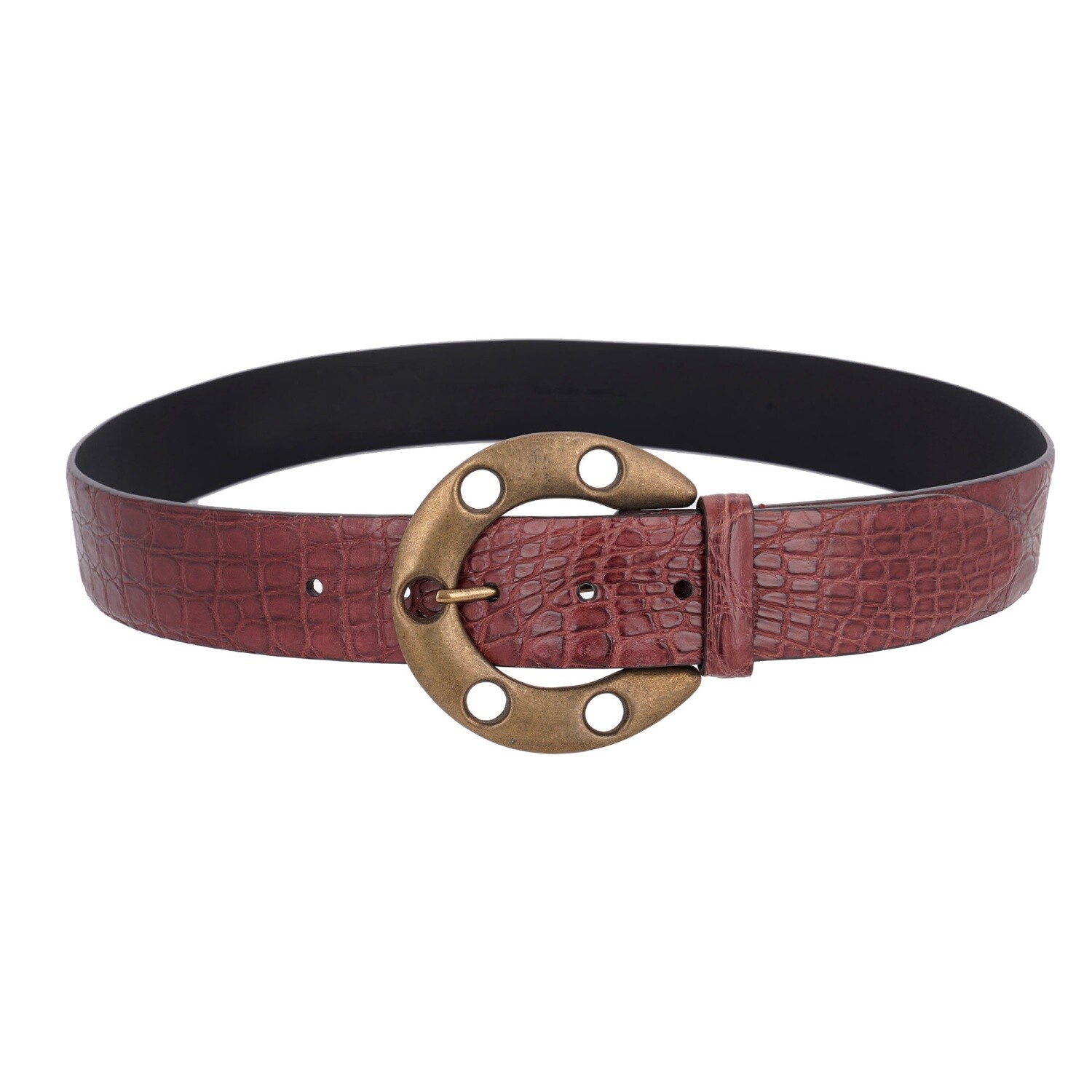 DOLCE & GABBANA Big Metal Ring Buckle Croco Leather Belt Bordeaux 95 38